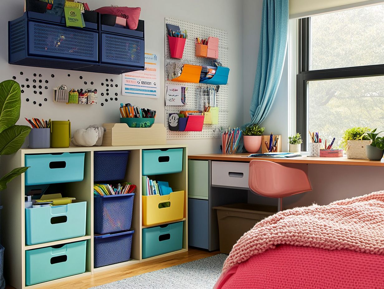 Pegboard wall organizers displaying art supplies and tools