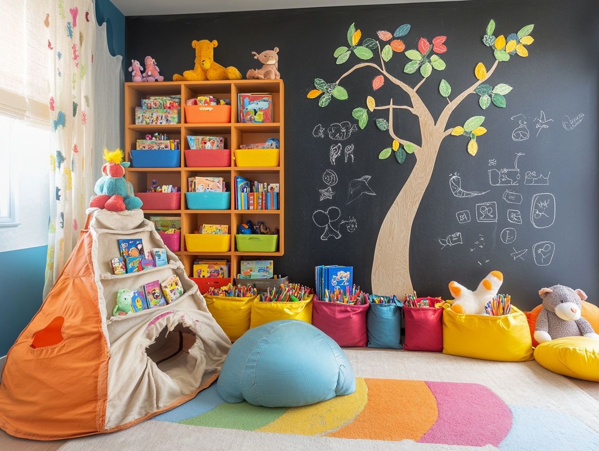 Colorful storage solutions for children's toys and books.