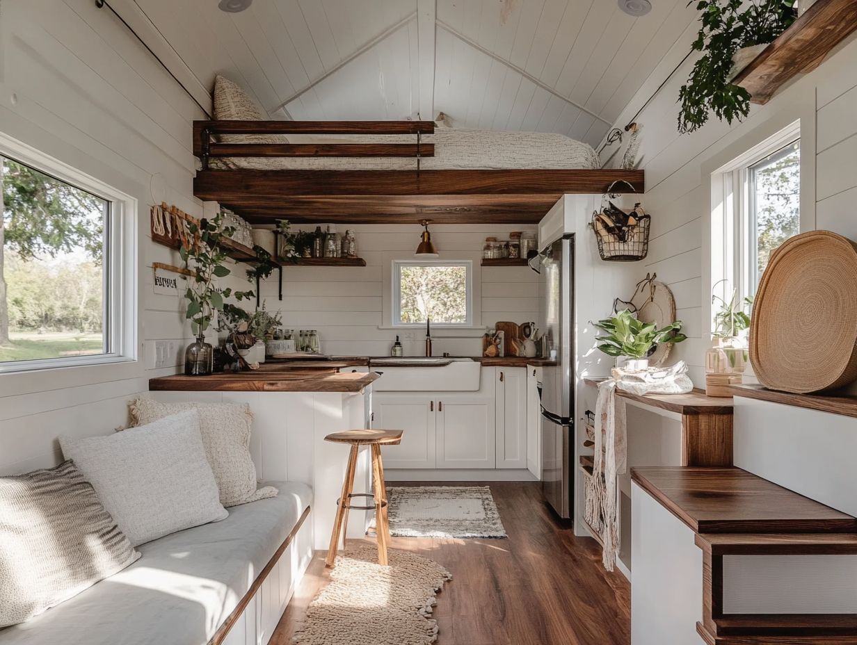 A tiny house interior showcasing creative space-saving solutions.