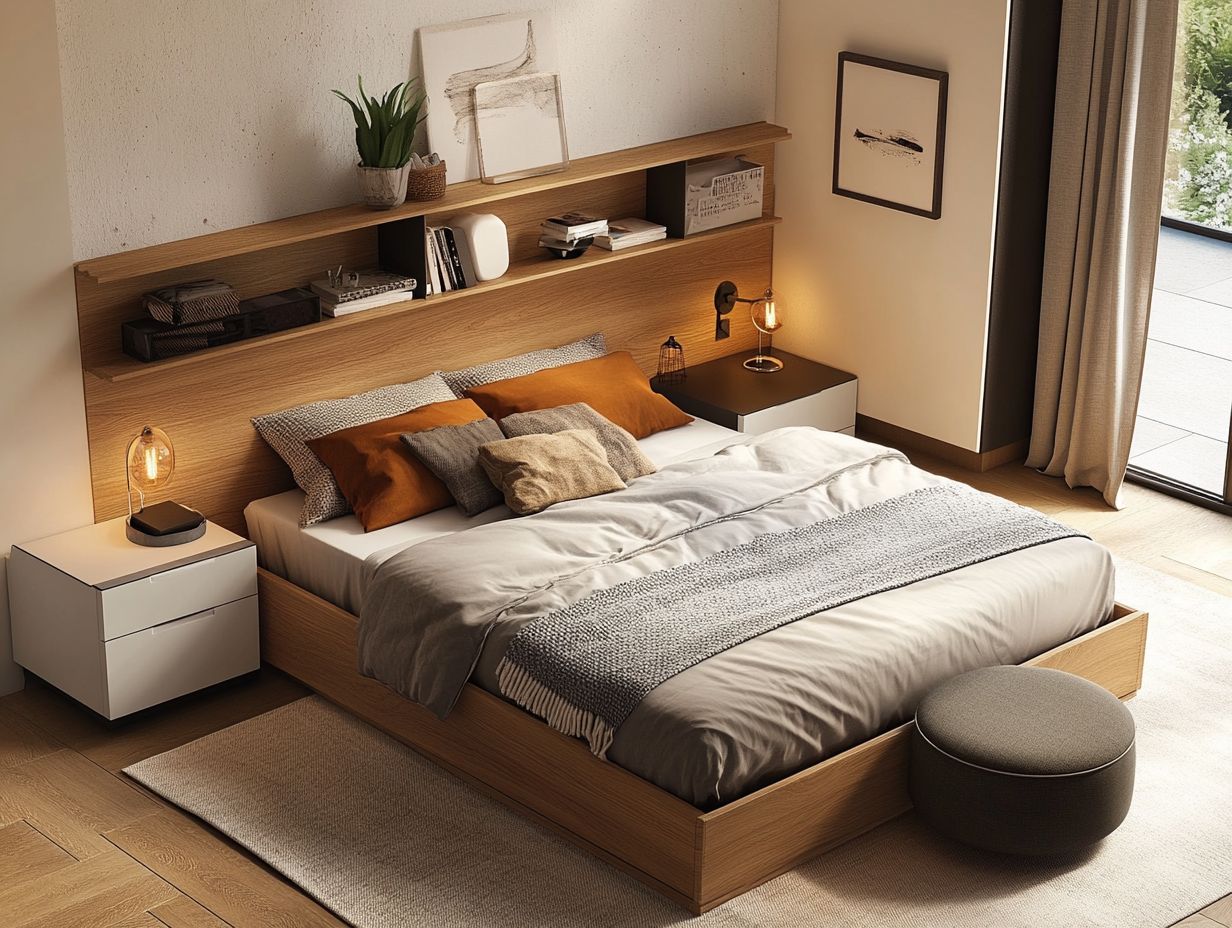 A beautifully organized small bedroom showcasing effective storage solutions.