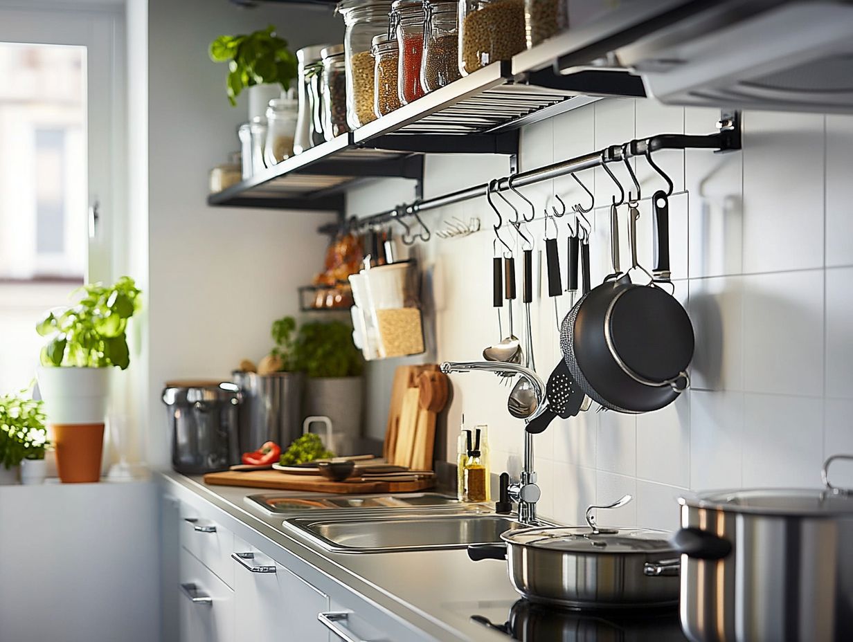 A stylish display of pots and pans that maximizes space and adds charm.