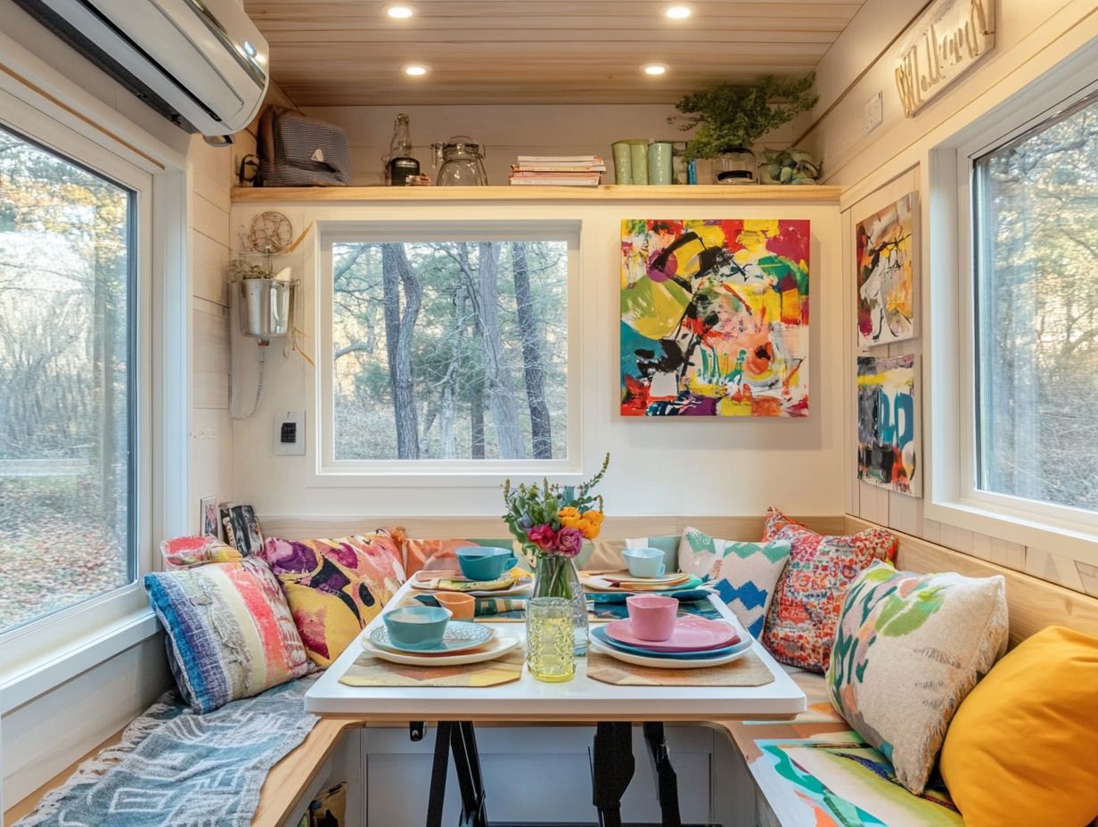 Colorful decor ideas for maximizing space in a tiny house.