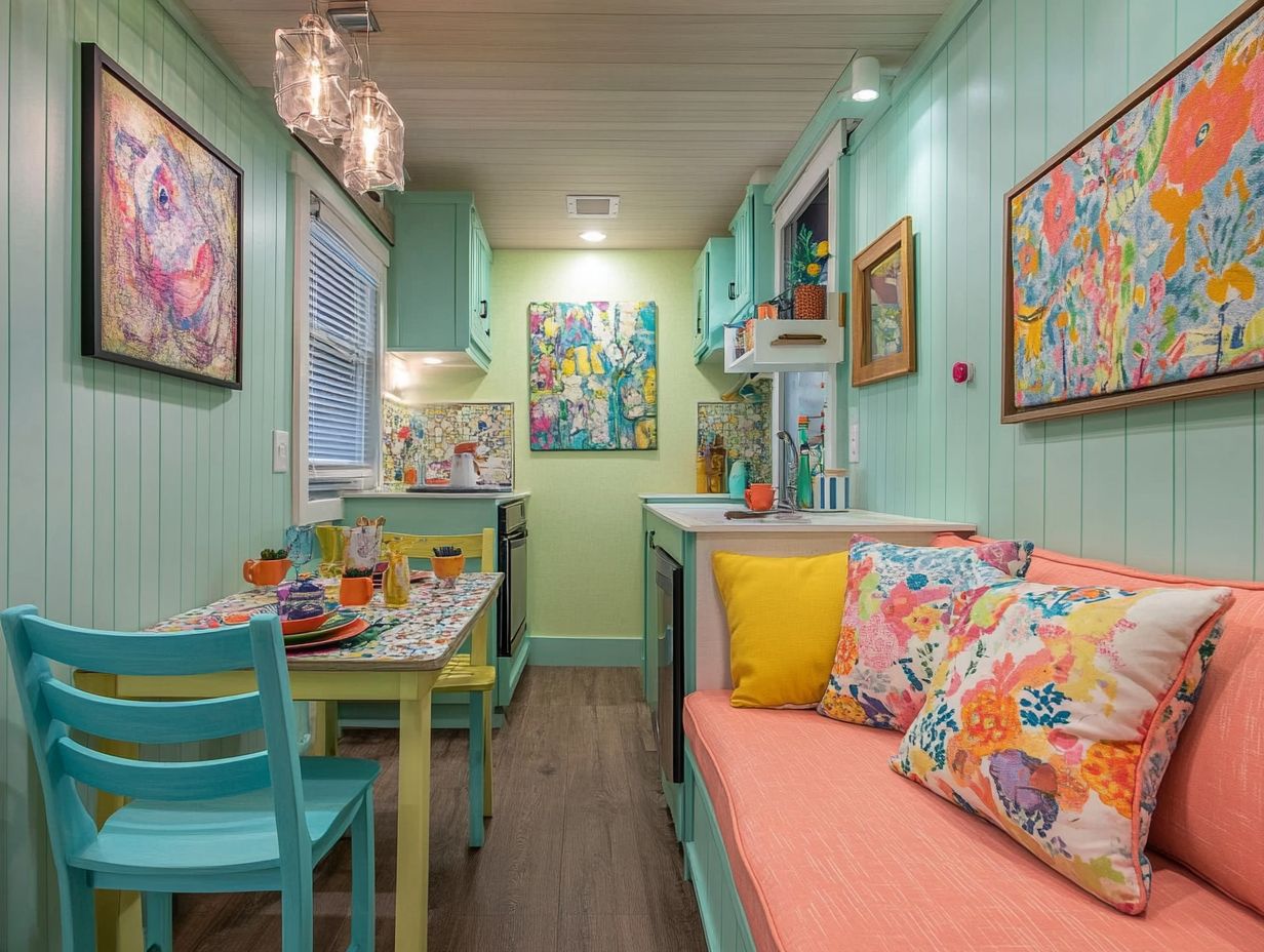 Colorful decor ideas for maximizing space in a tiny house.