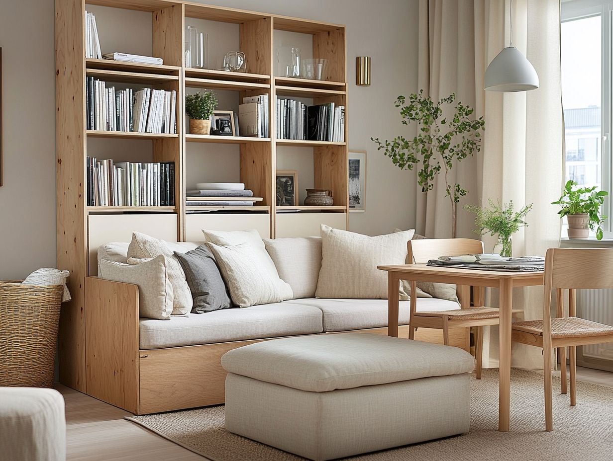 Stylish small living room with multifunctional furniture