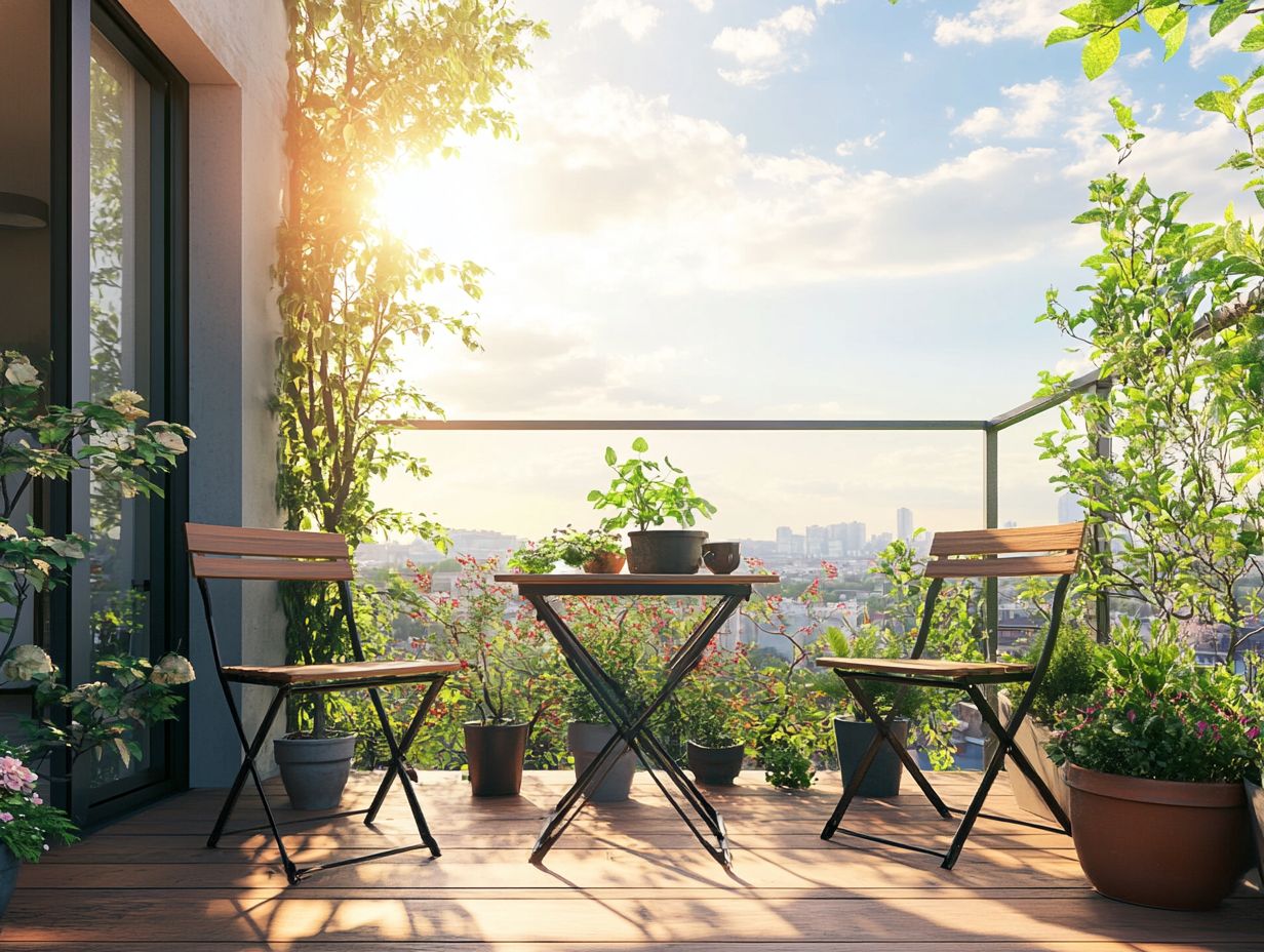 Folding rocking chairs arranged on a patio