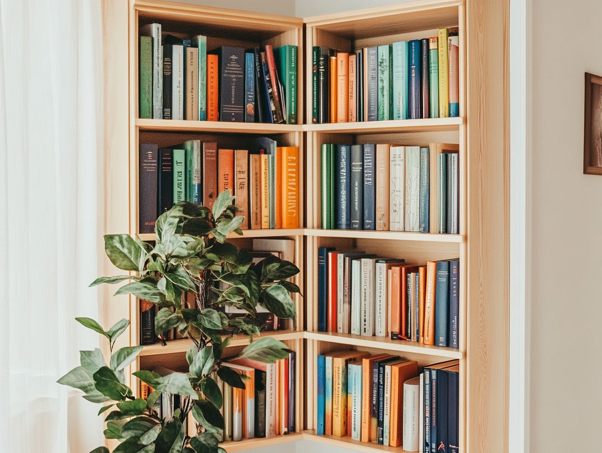 Stylish rotating bookshelf in a modern living space