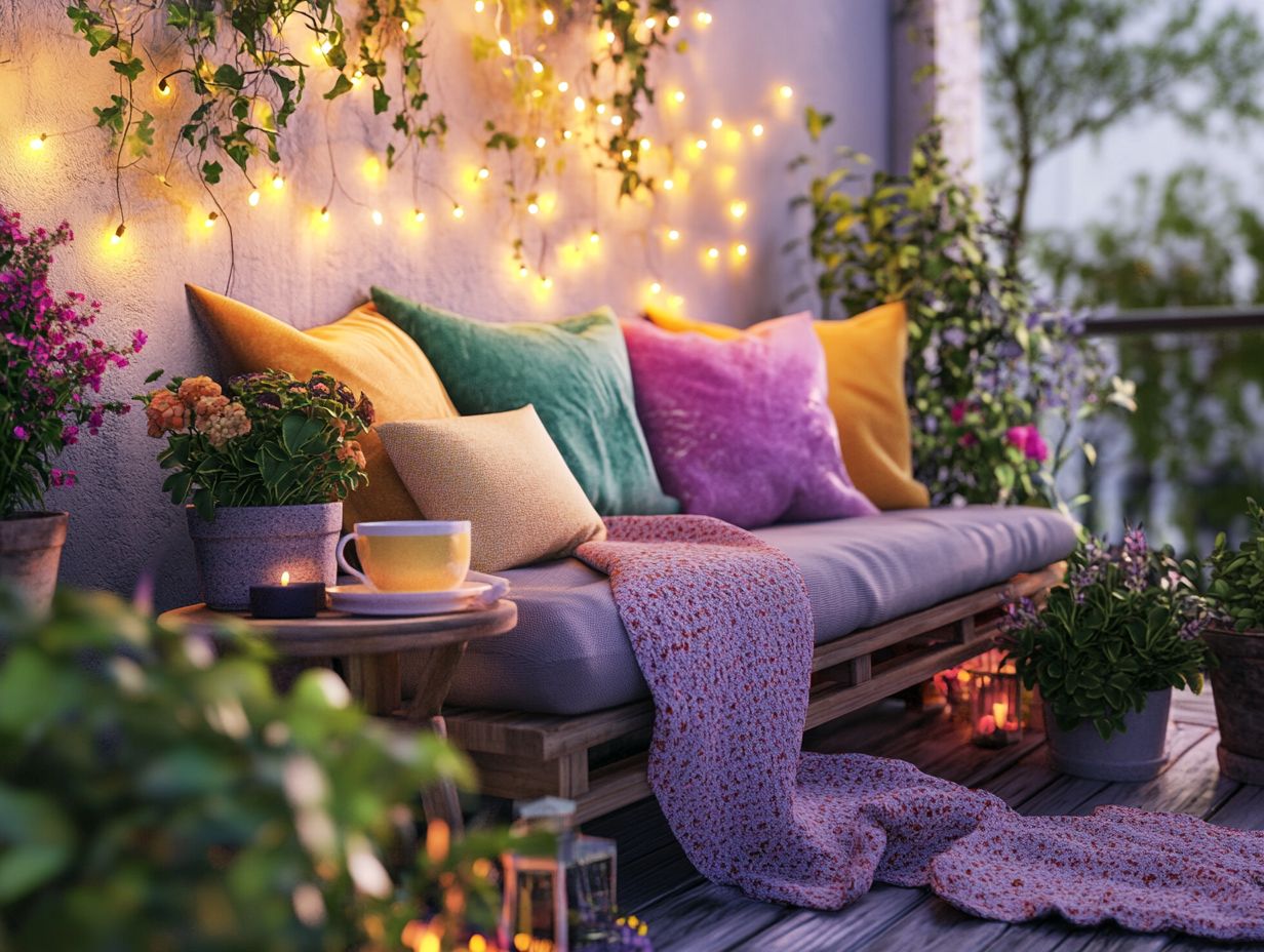 A cozy outdoor reading nook with soft lighting