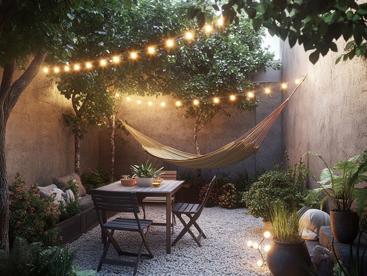 A beautifully designed garden featuring plants and a water fountain.