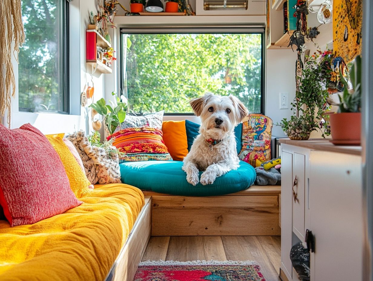 A cozy corner showcasing DIY pet-friendly projects in a tiny home.