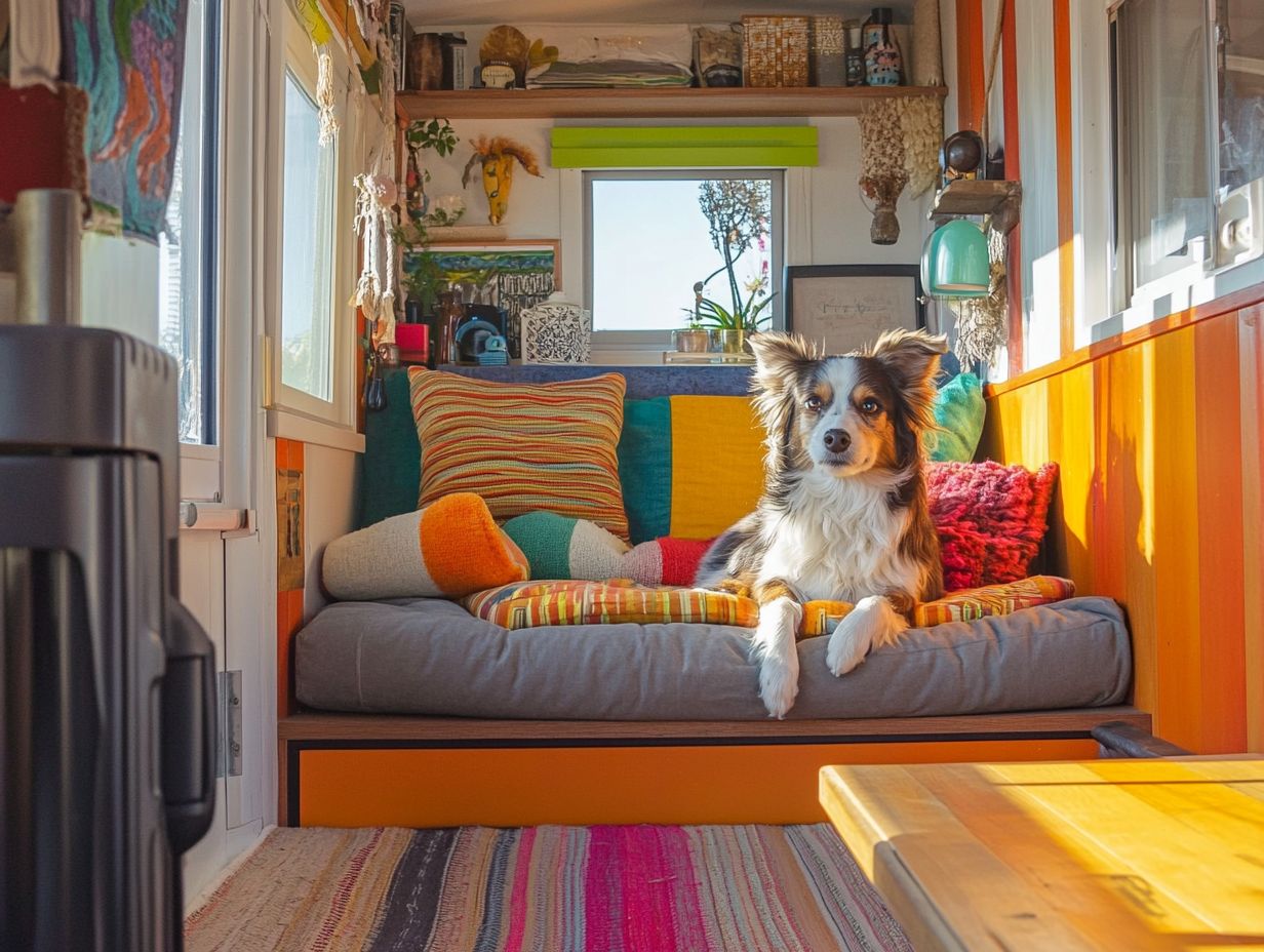 A cozy pet-friendly tiny house design with interactive pet zones