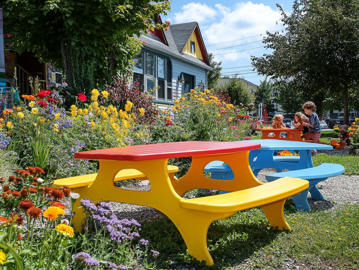 Kids playing safely with outdoor furniture.