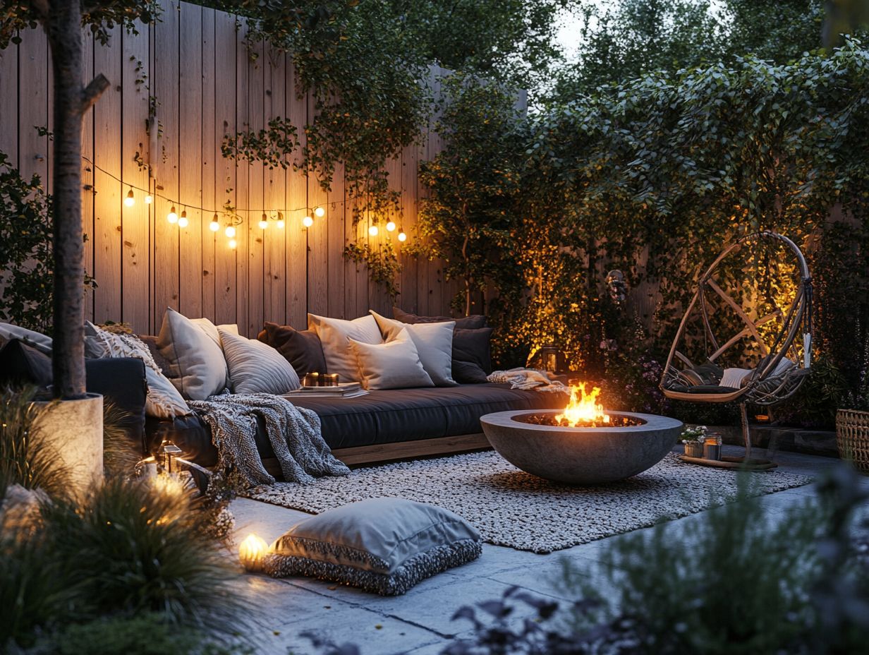 A cozy outdoor lounge with amenities