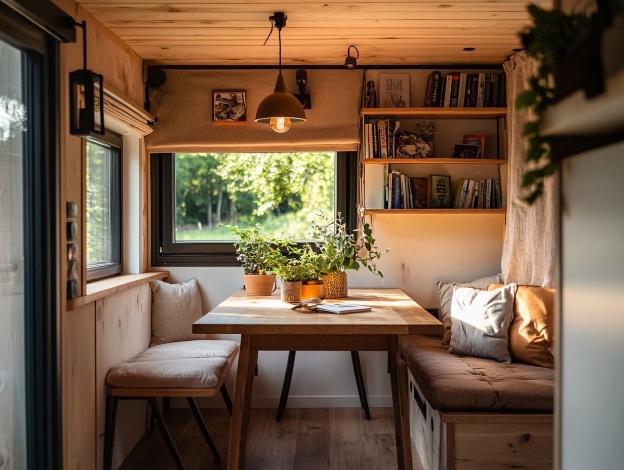 An example of timeless tiny house decor featuring natural materials and classic design elements.