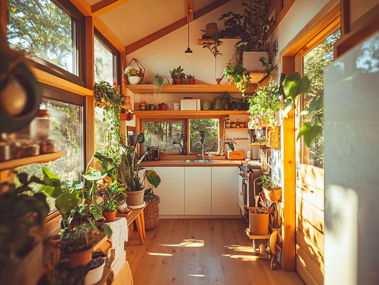 A beautifully decorated tiny house showcasing personal style with unique decor elements.