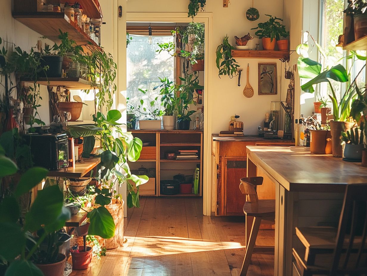 A beautifully styled tiny house interior showcasing unique decor elements.