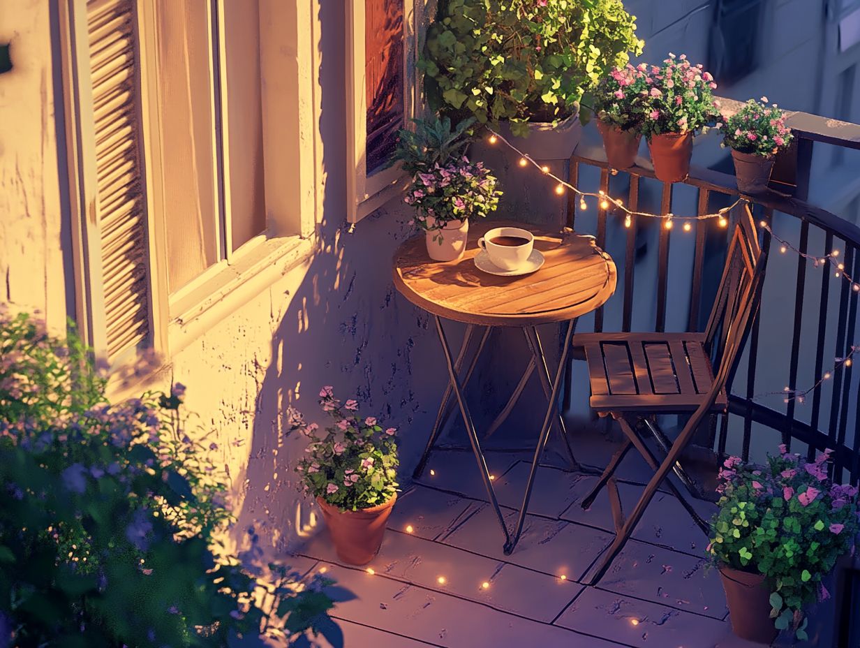 Cozy balcony setup with comfortable seating and decorative plants