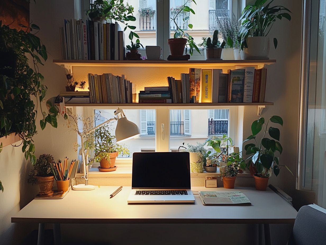 A person using technology to optimize productivity in a small workspace