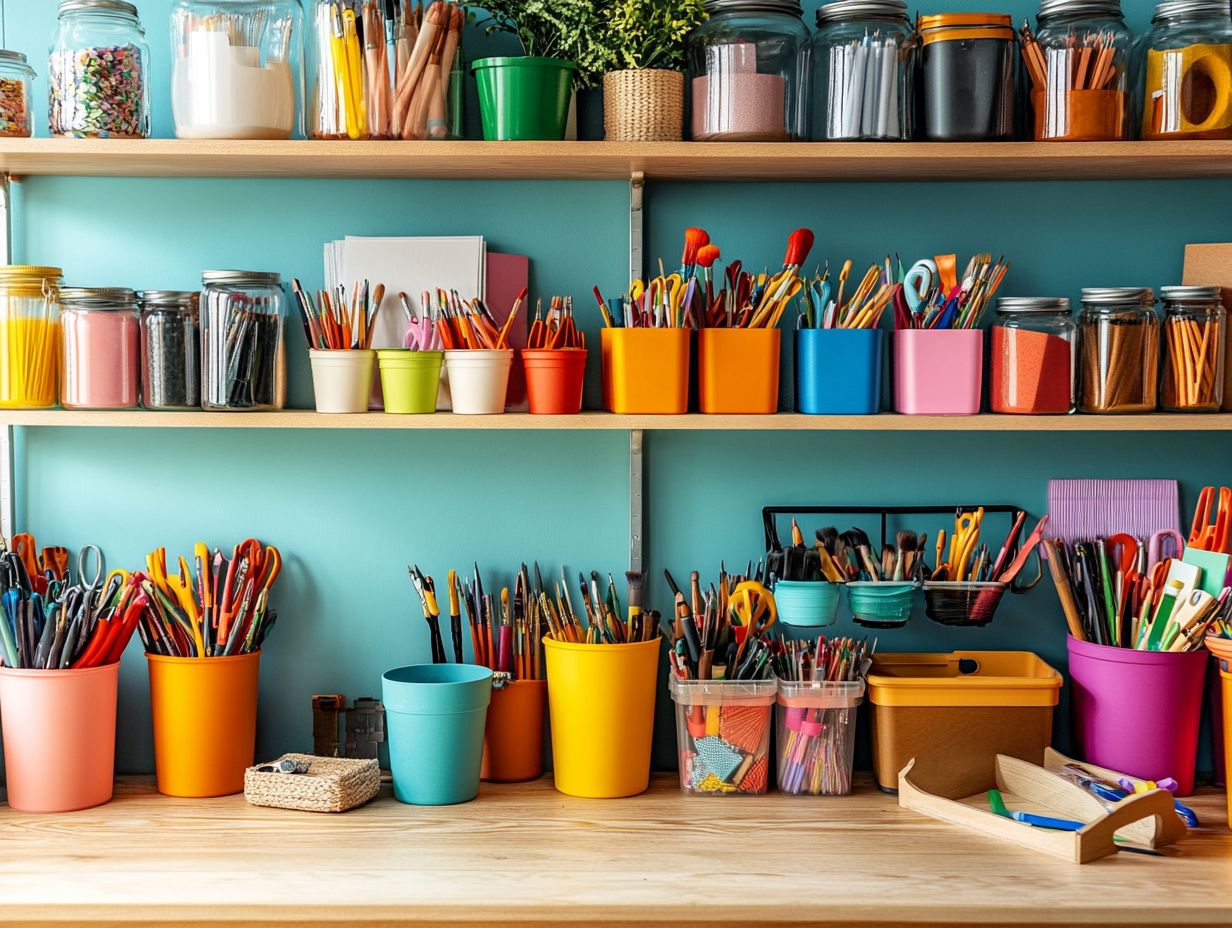 A well-organized craft space using pegboard storage