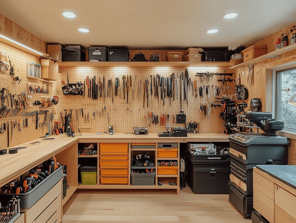 A well-organized workspace with tools in designated areas