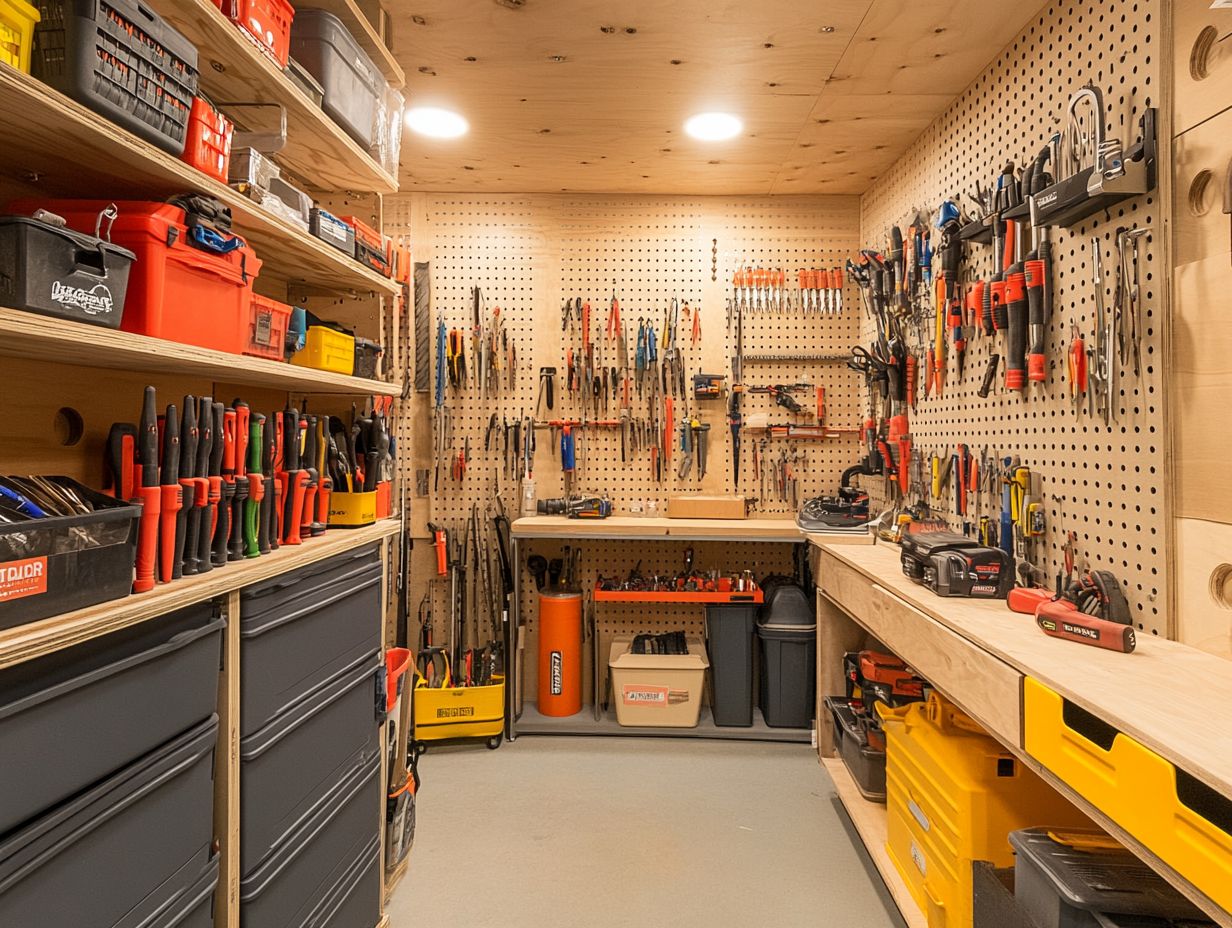 A variety of organized tools in storage solutions.