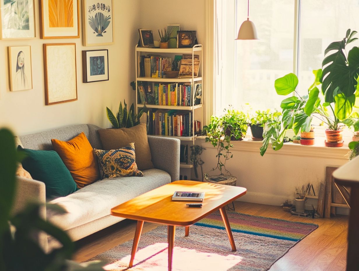 A small living room featuring personal style elements like vintage decor and family photos.