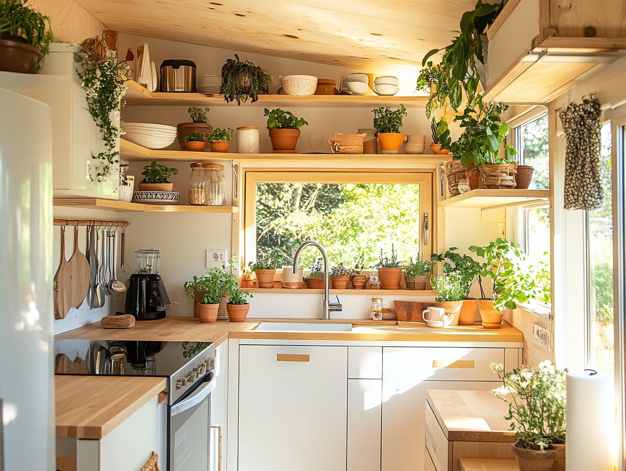 Bright and airy tiny house kitchen utilizing natural light and color