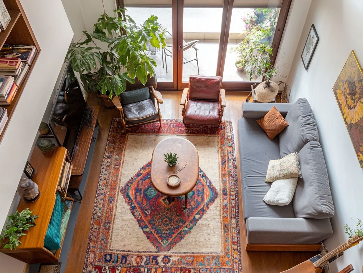 Example of using multiple rugs in a small space