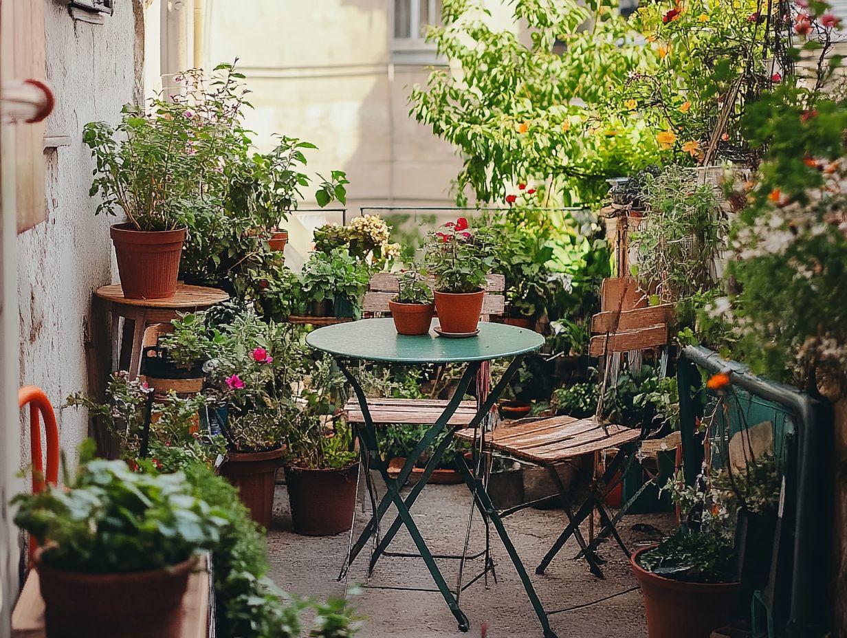 Plants incorporated with outdoor furniture in small areas