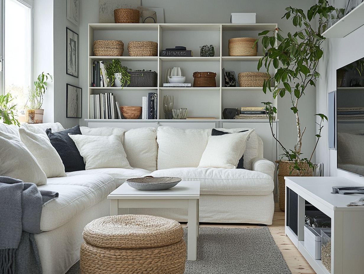 A cozy and organized living room with clever storage solutions