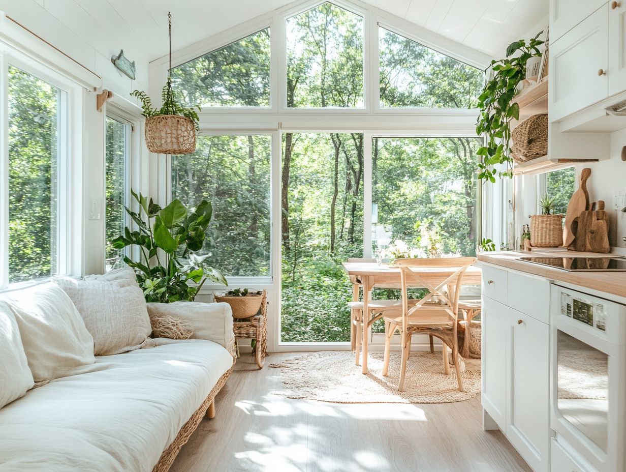 A well-lit tiny house interior showcasing strategies for maximizing natural light.