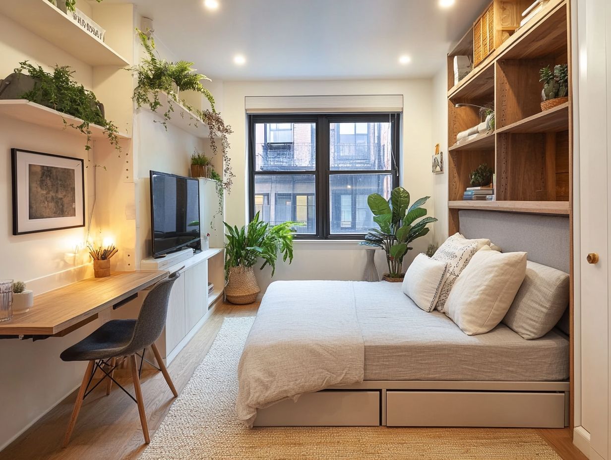 A variety of storage containers and labeled boxes arranged in a small apartment.