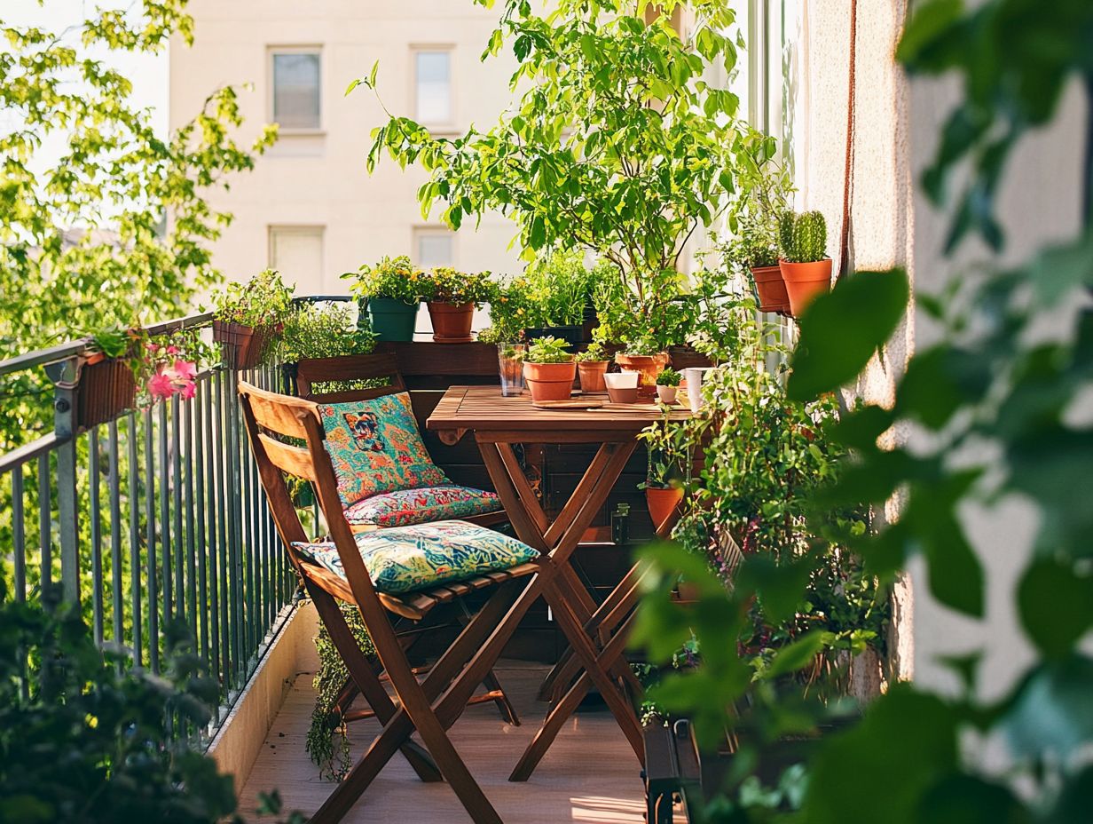 Outdoor furniture arrangement in a small patio