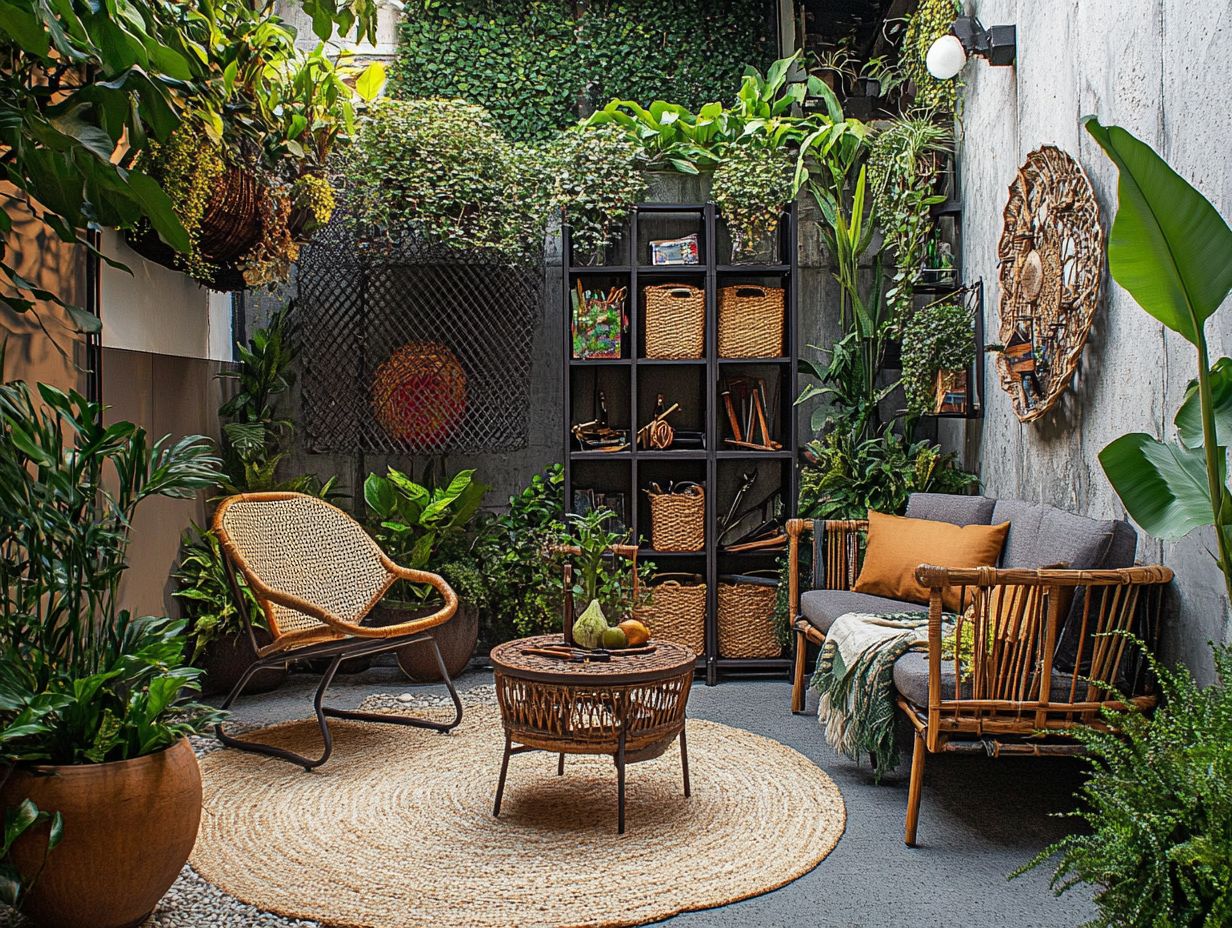 Stylish outdoor storage cabinet in a garden