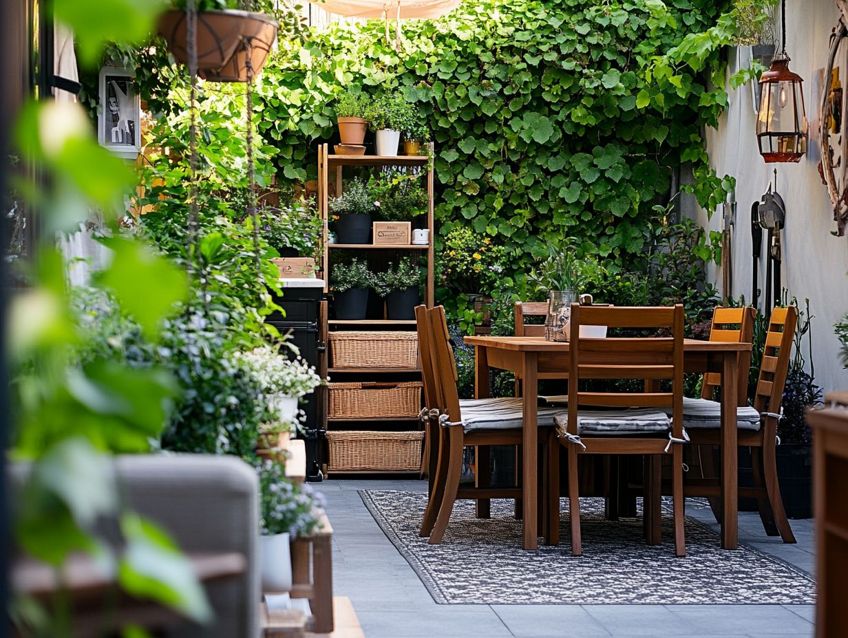 Beautiful outdoor storage solutions with hanging baskets and shelves