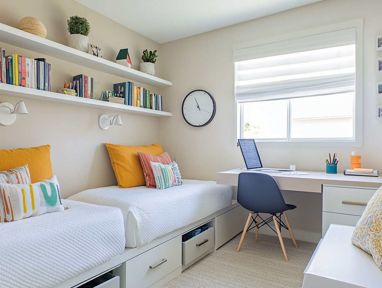 A stylish shared bedroom showcasing zones for privacy