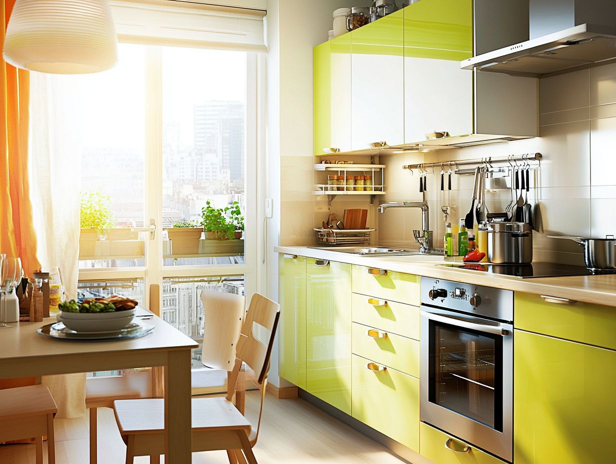 Wall-mounted dish rack showcasing elegant dishware in a stylish kitchen.