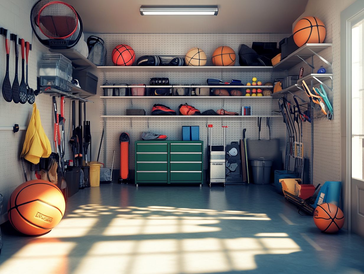 An organized space showcasing effective tips for sports equipment storage