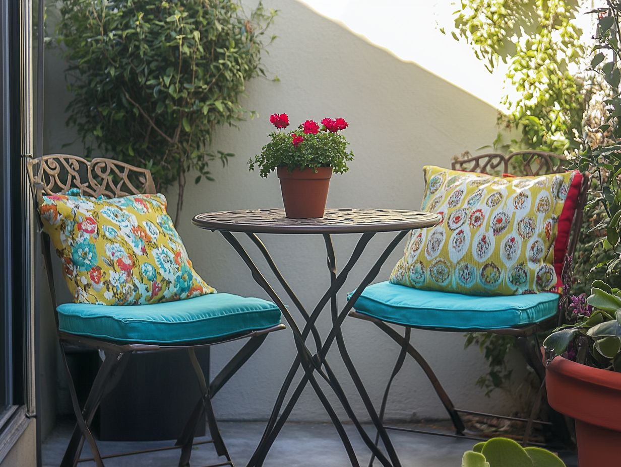 Various types of outdoor furniture accessories displayed in a bright garden setting