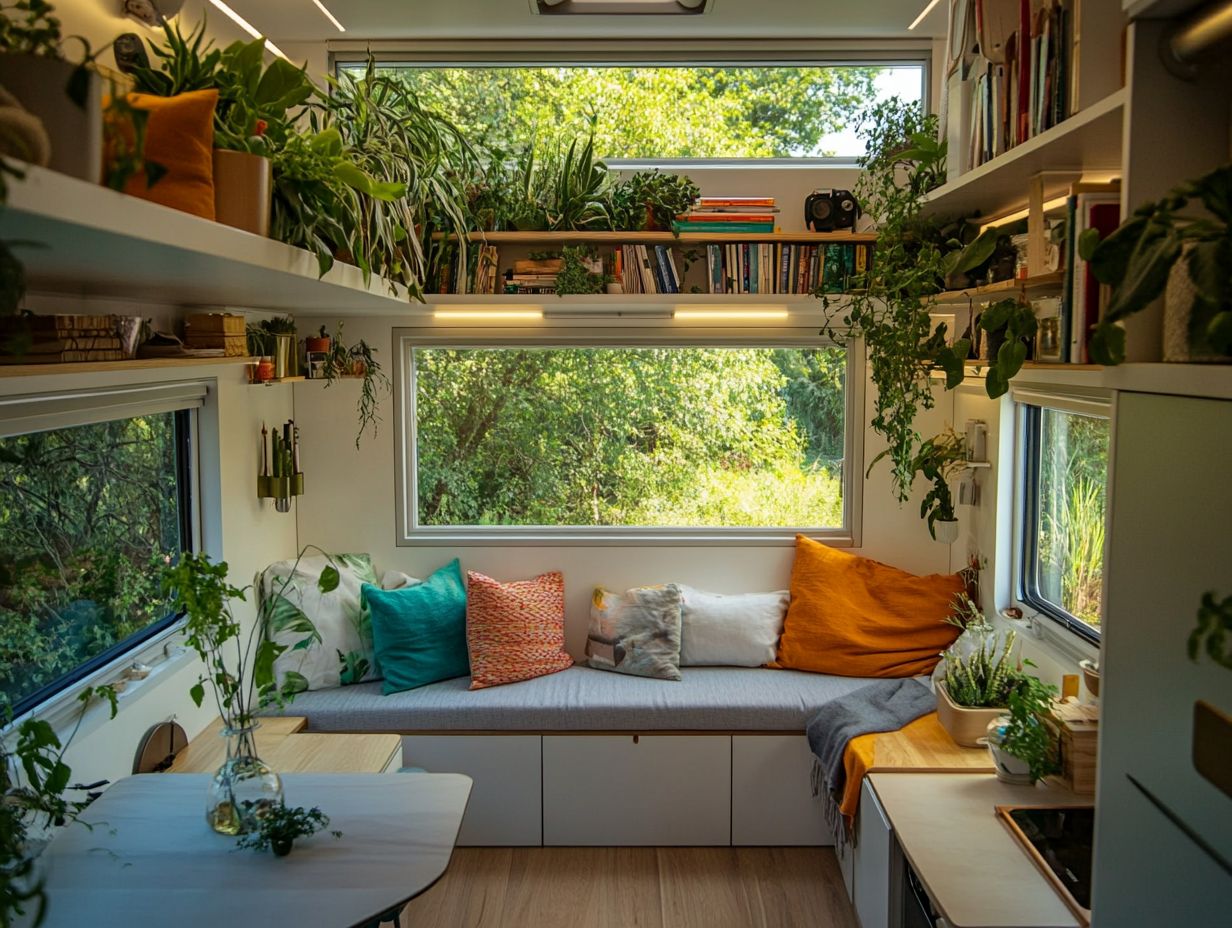 Image of strategically placed windows and mirrors in a tiny house.