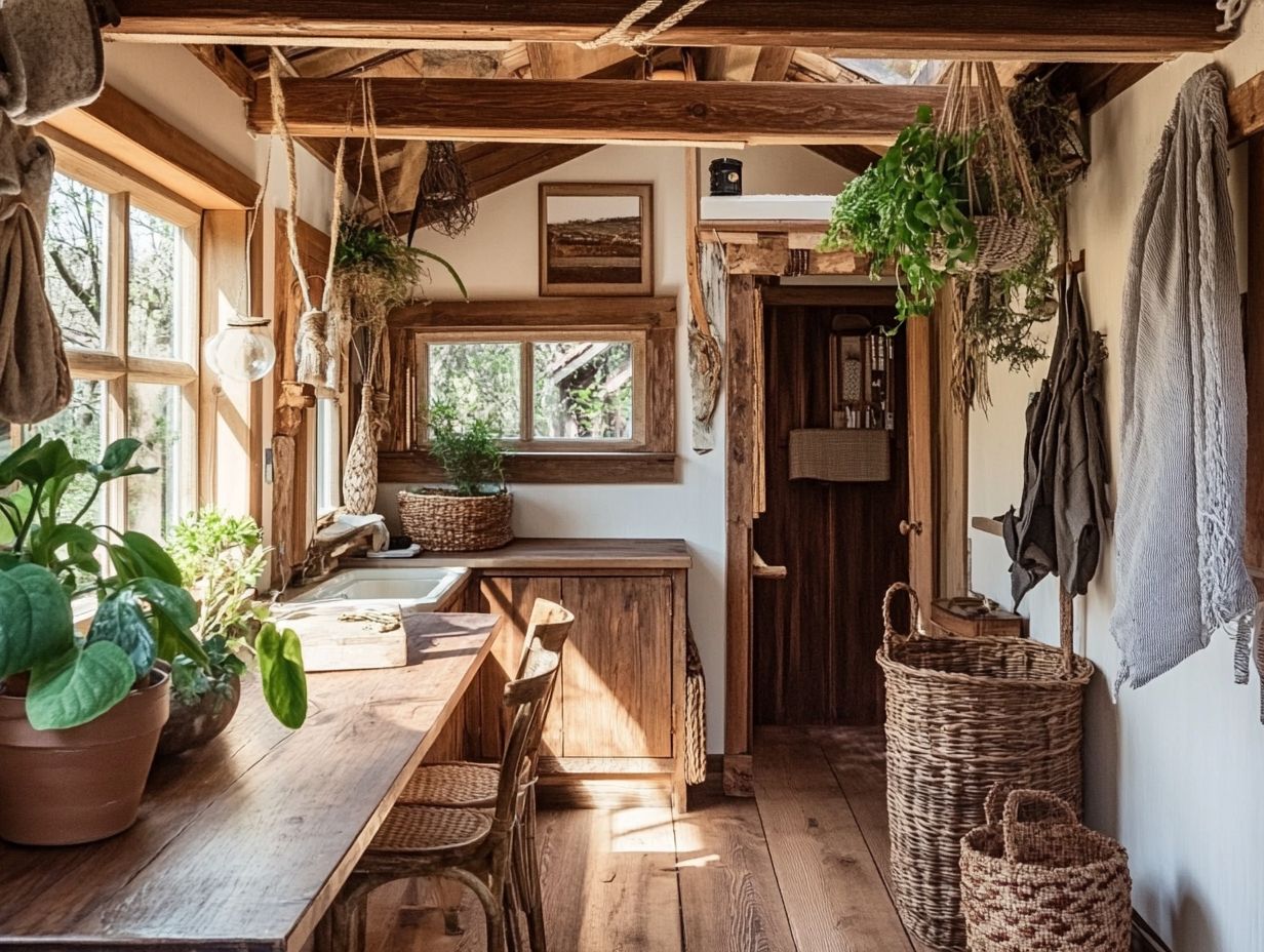 A cozy tiny house showcasing natural materials in its decor