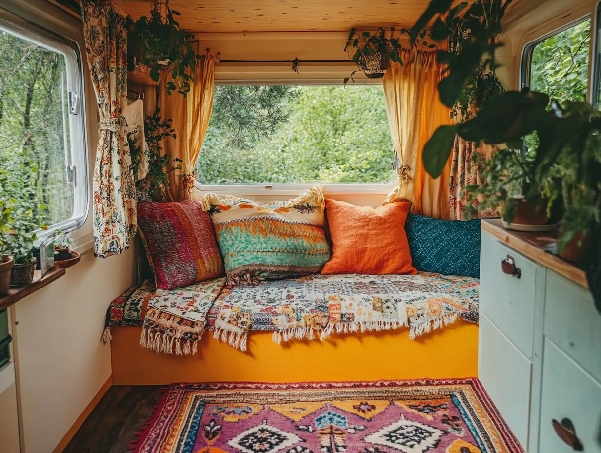 Colorful textiles enhancing tiny house decor