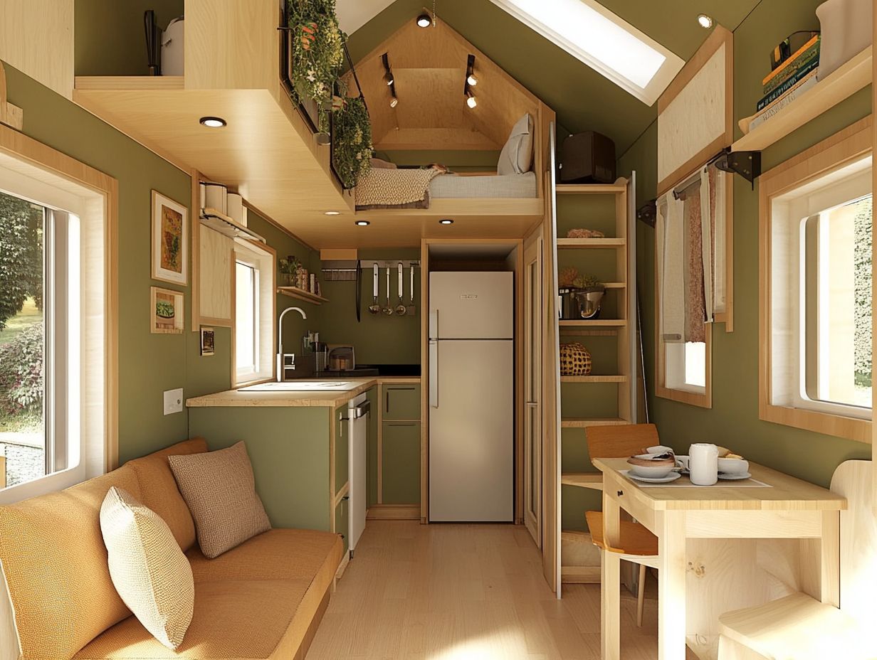 Illustration showing various ways to use color in tiny house design.