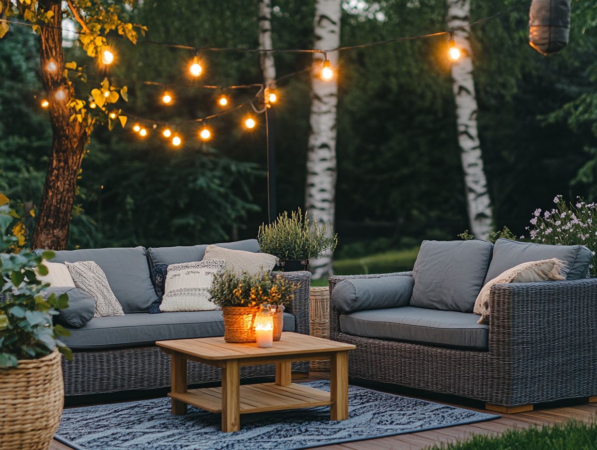 Outdoor furniture and decor create a cozy living space